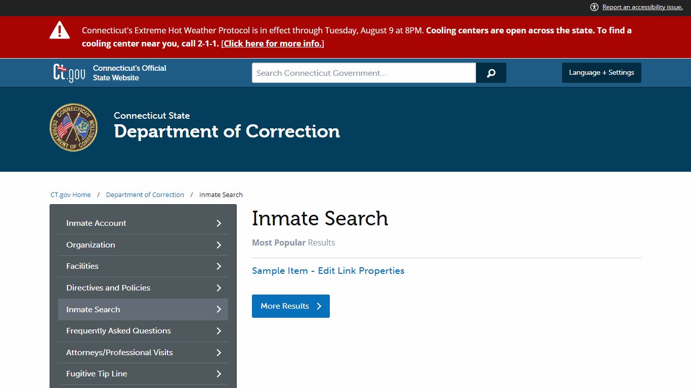 Inmate Search - CT.GOV-Connecticut's Official State Website