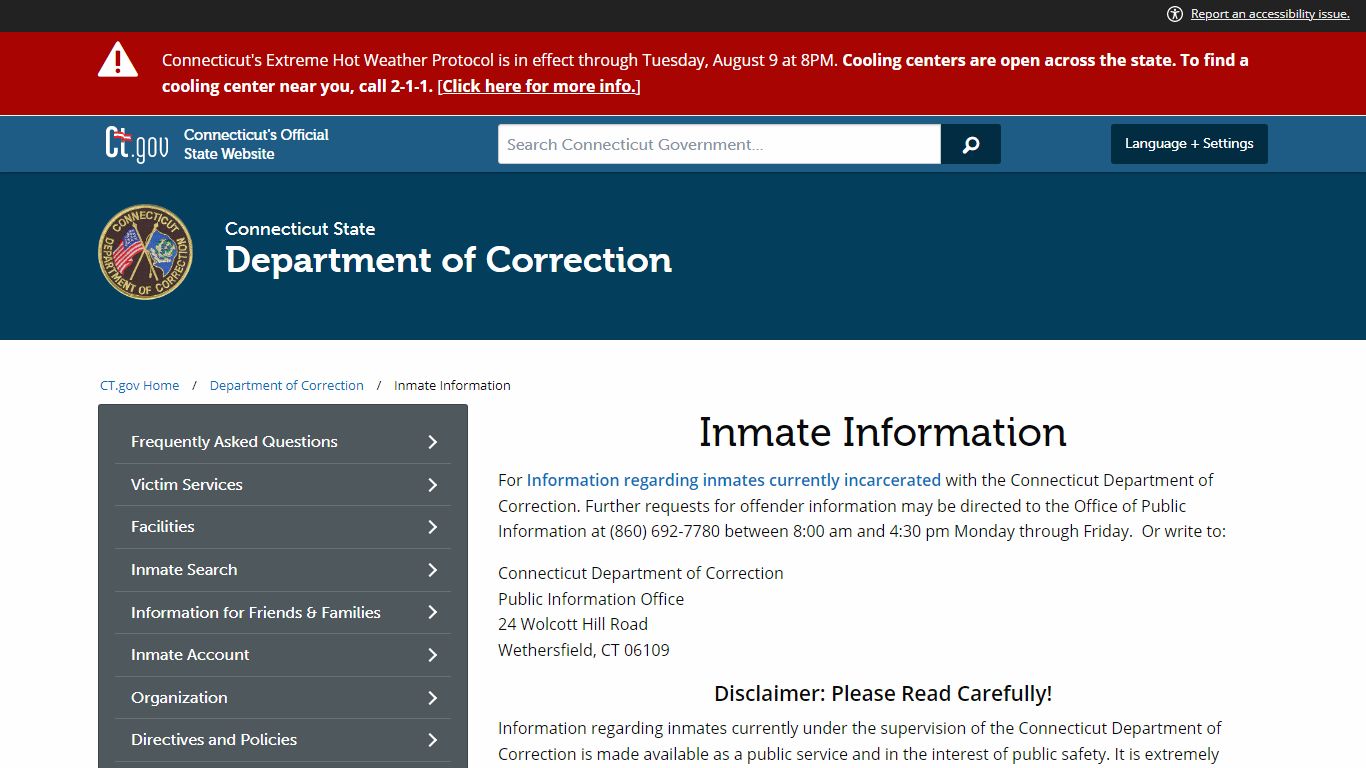 Inmate Information - CT.GOV-Connecticut's Official State ...