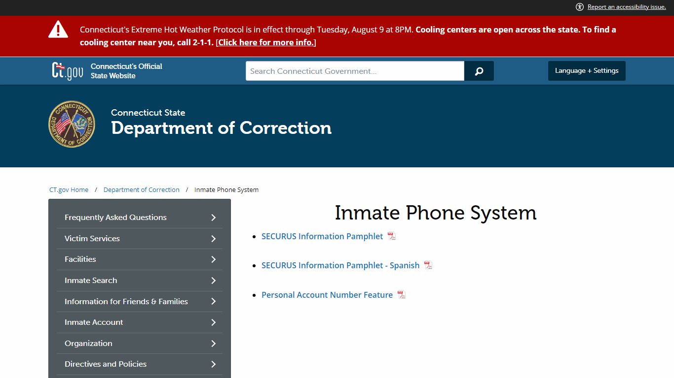 Inmate Phone System - CT.GOV-Connecticut's Official State ...